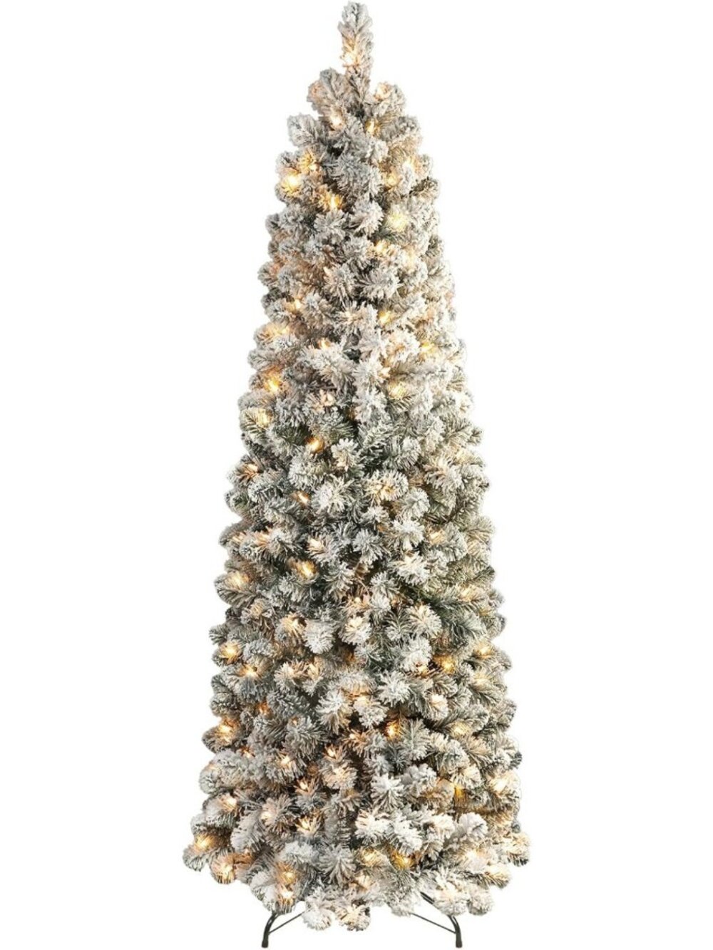 7.5ft Prelit Snow Flocked Slim Pencil Christmas Tree - Festive Holiday Decor
